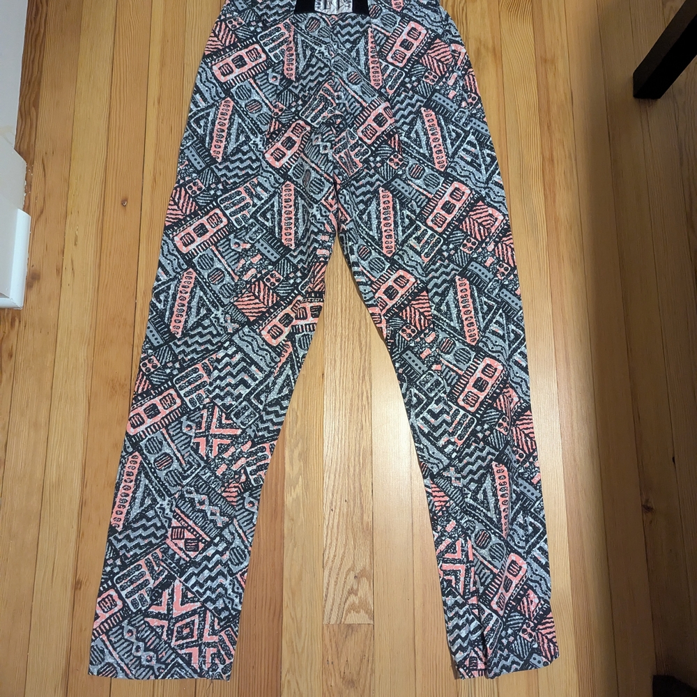 Men's Geometric Patterned Pants - Black and Pink, Size Large